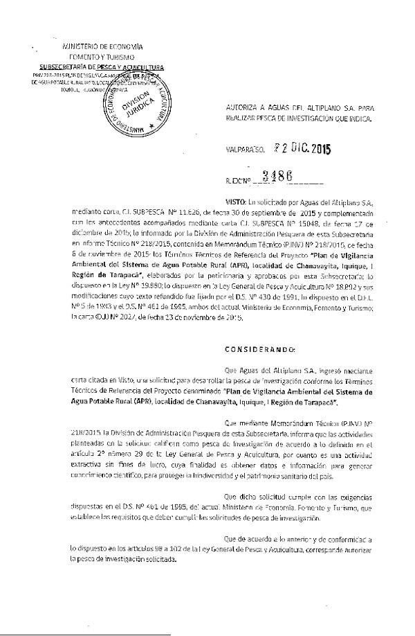 Res. Ex. N° 3486-2015 Plan de vigilancia ambiental.