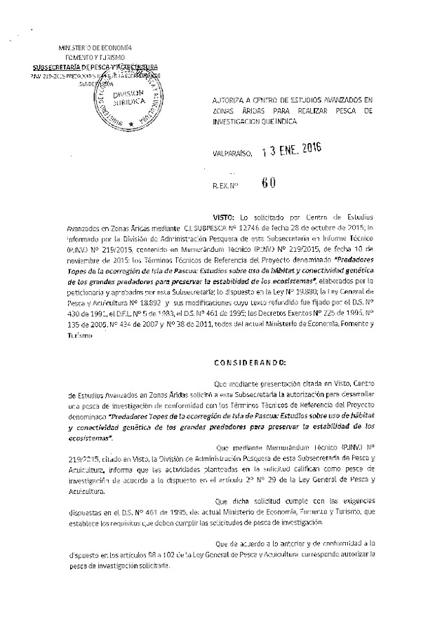 Res. Ex. N° 60-2016 Predadores topes de la ecorregión de Isla de Pascua.