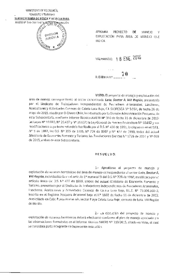 Res. Ex. N° 70-2016 PLAN DE MANEJO.