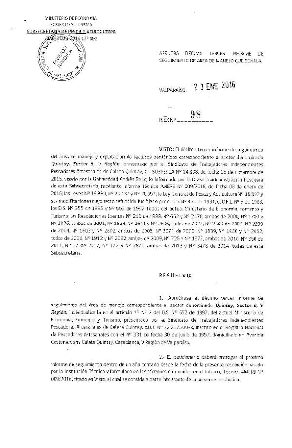 Res. Ex. 98-2016 13° SEGUIMIENTO.