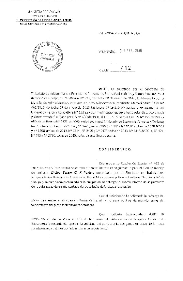 Res. Ex. N° 412-2016 PRORROGA 4° SEGUIMIENTO.
