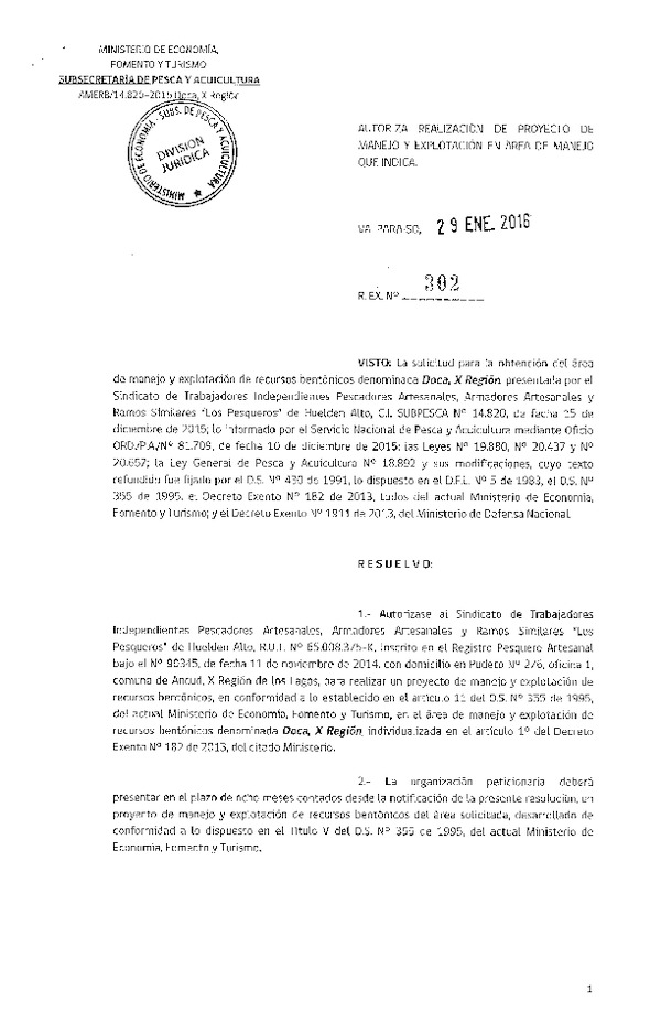 Res. Ex. N° 302-2016 RPOYECTO DE MANEJO.