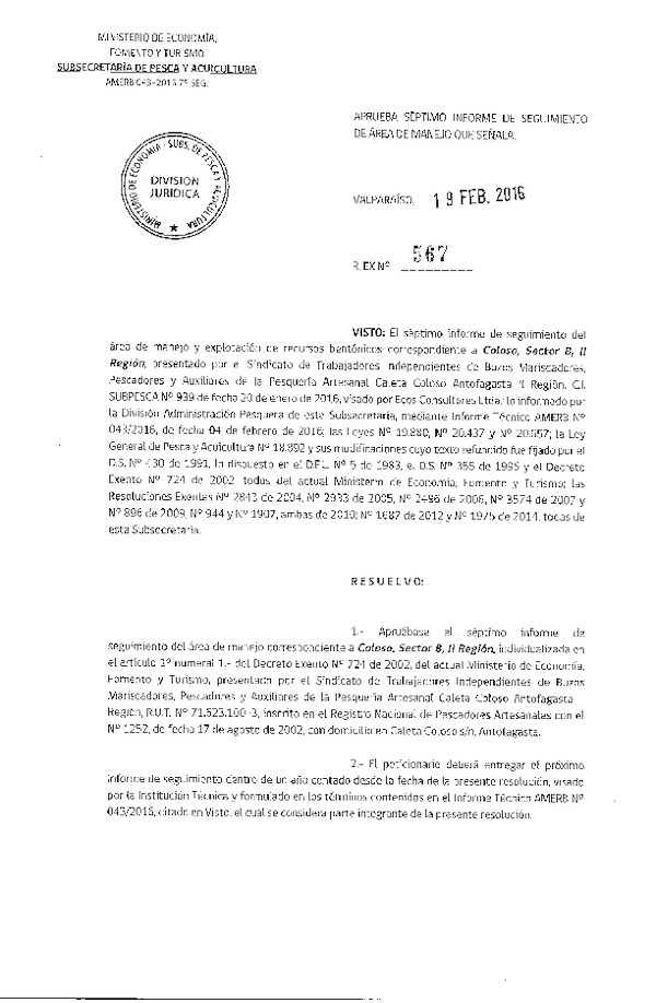 Res. Ex. N° 567-2016 7° SEGUIMIENTO.