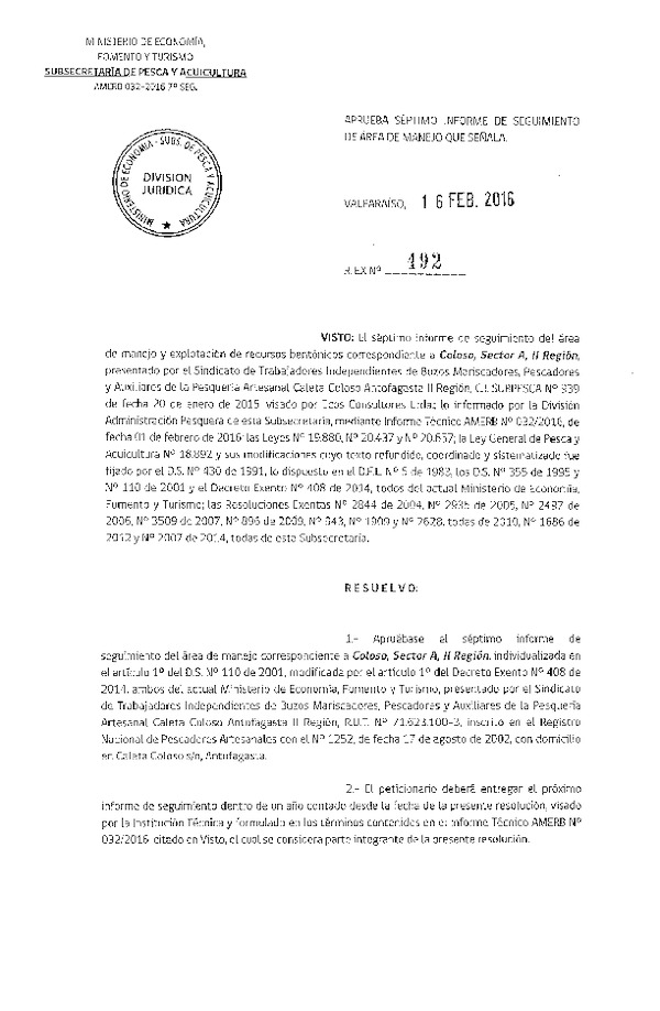 Res. Ex. N° 492-2016 7° SEGUIMIENTO.