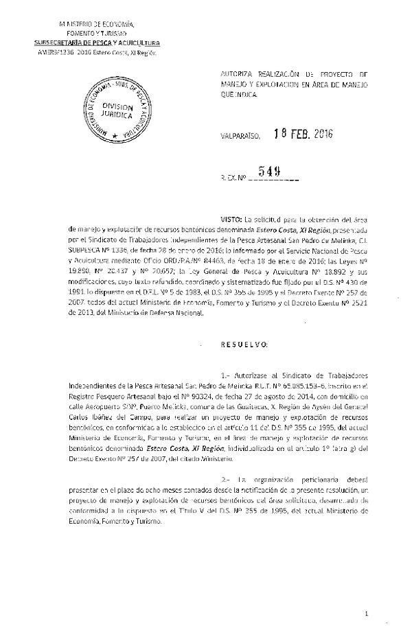 Res. Ex. N° 549-2016 PROYECTO DE MANEJO.