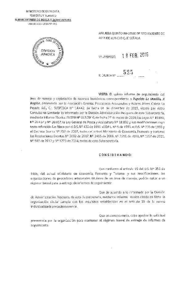 Res. Ex. N° 525-2016 5° SEGUIMIENTO.