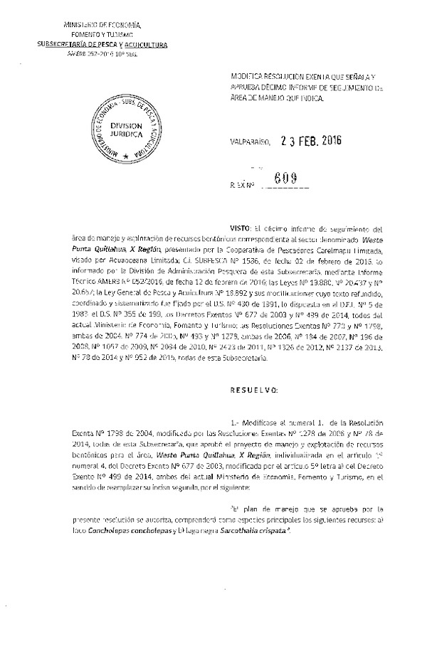 Res. Ex. N° 609-2016 10° SEGUIMIENTO.
