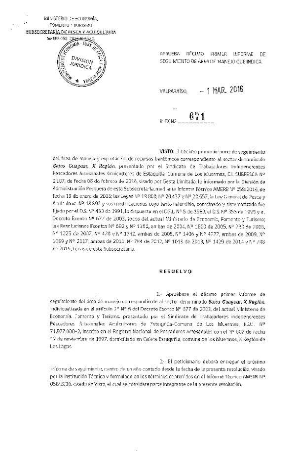 Res. Ex. N° 671-2016 11° SEGUIMIENTO.