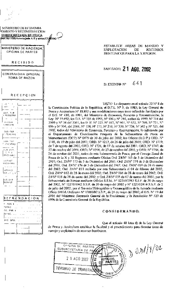 Dec. Ex. N° 641-2002 Establece Área de Manejo Amortajado Sector A, B y Otros, X Región.