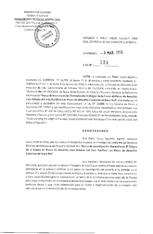 Res. Ex. N° 724-2016 El Origen de la fauna de Peces de Arrecifes más Aisladas del Indo Pacífico.