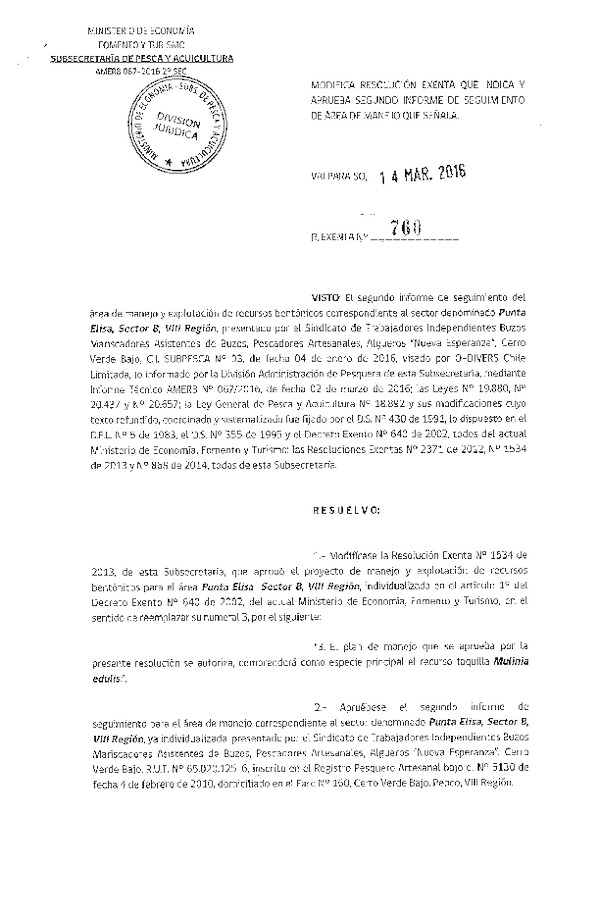Res. Ex. N° 760-2016 2° SEGUIMIENTO.