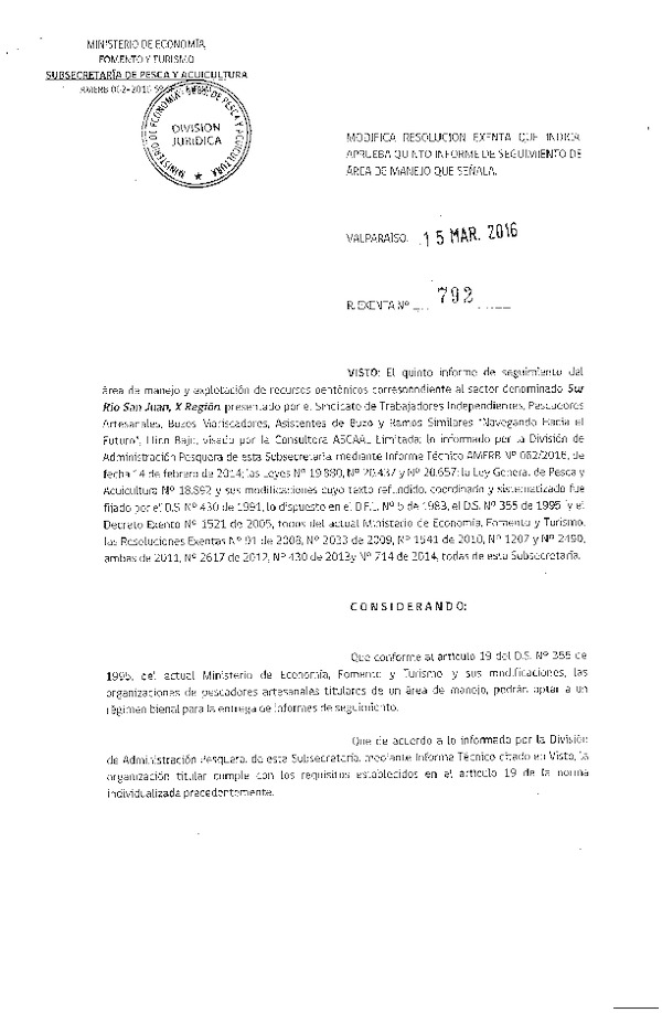 Res. Ex. N° 792-2016 5° SEGUIMIENTO.