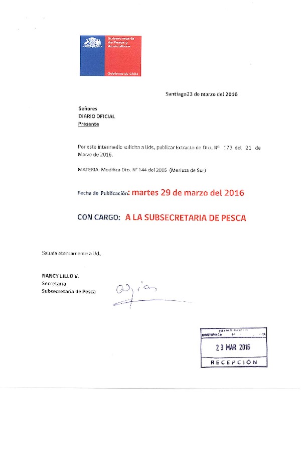 Dec. Ex. N° 173-2016 Modifica Dec. Ex. N° 114-2005 Régimen Artesanal de Extracción Merluza del Sur, XI Región. (F.D.O. 29-03-2016)