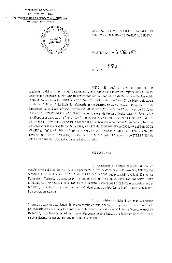 Res. Ex. N° 979-2016 12° SEGUIMIENTO.