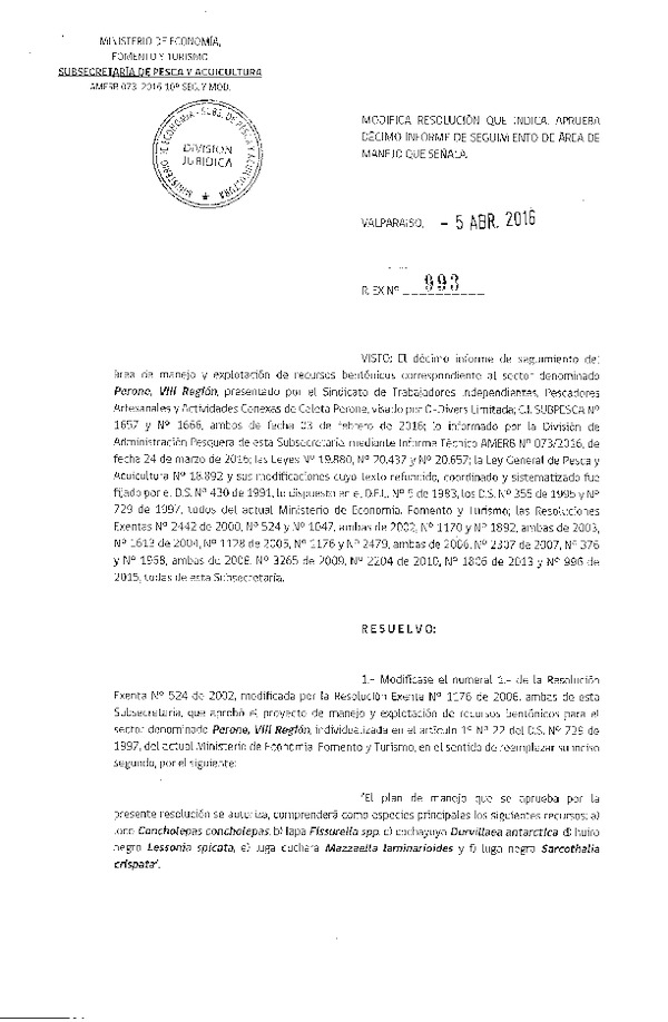 Res. Ex. N° 993-2016 10° Seguimiento.