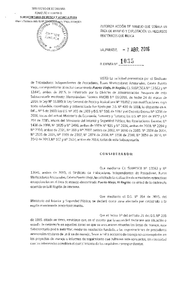 Res. Ex. N° 1035-2016 ACCIÓN DE MANEJO.