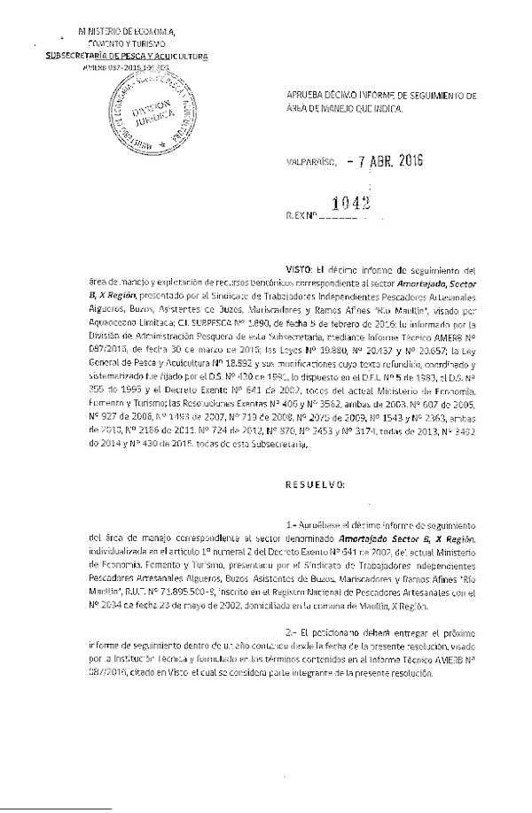 Res. Ex. N° 1042-2016 10° SEGUIMIENTO.