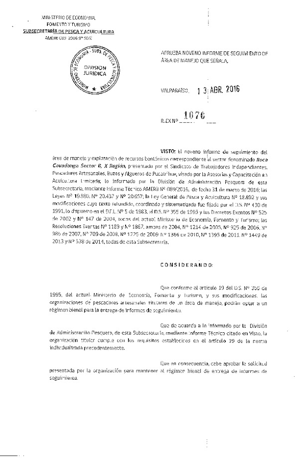 Res. Ex. N° 1076-2016 9° SEGUIMIENTO.