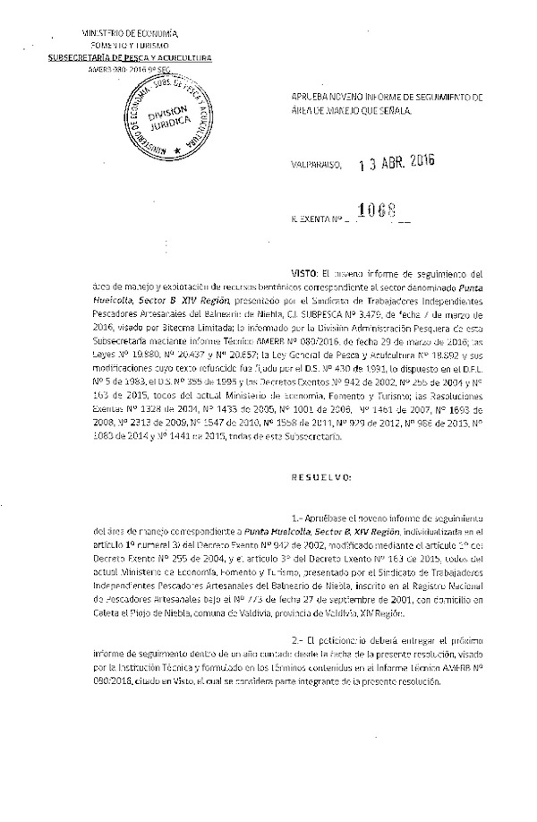 Res. Ex. N° 1068-2016 9°SEGUIMIENTO.