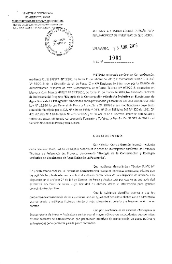 Res. Ex. N° 1061-Bilogía de la conservación y ecología evolutiva ecosistema de agua dulce de La Patagonia.