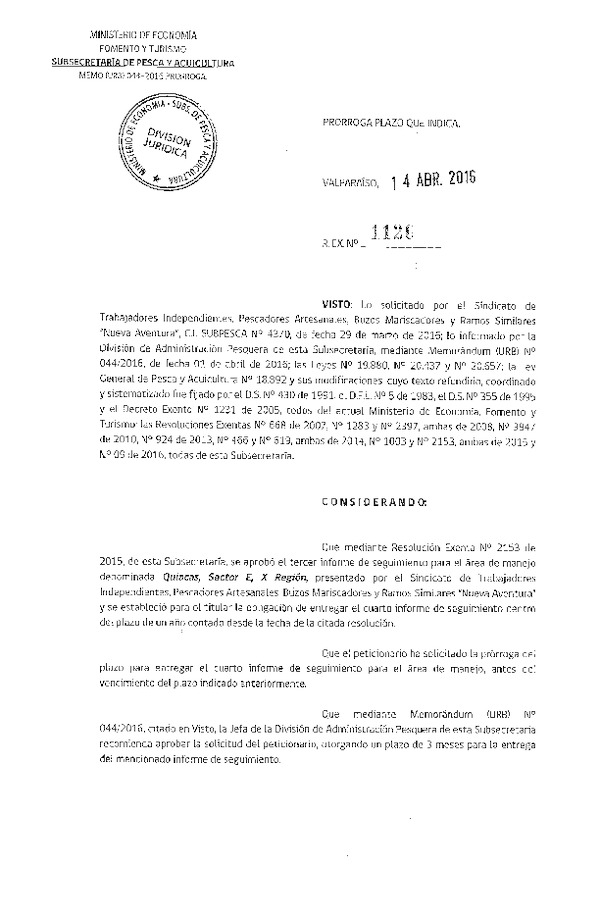 Res. Ex. N° 1126-2016 PRORROGA 4° SEGUIMIENTO.