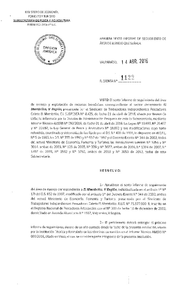 Res. Ex. N° 1122-2016 6° SEGUIMIENTO.