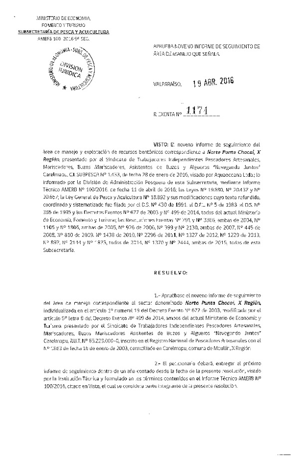 Res. Ex. N° 1174-2016 9° SEGUIMIENTO.