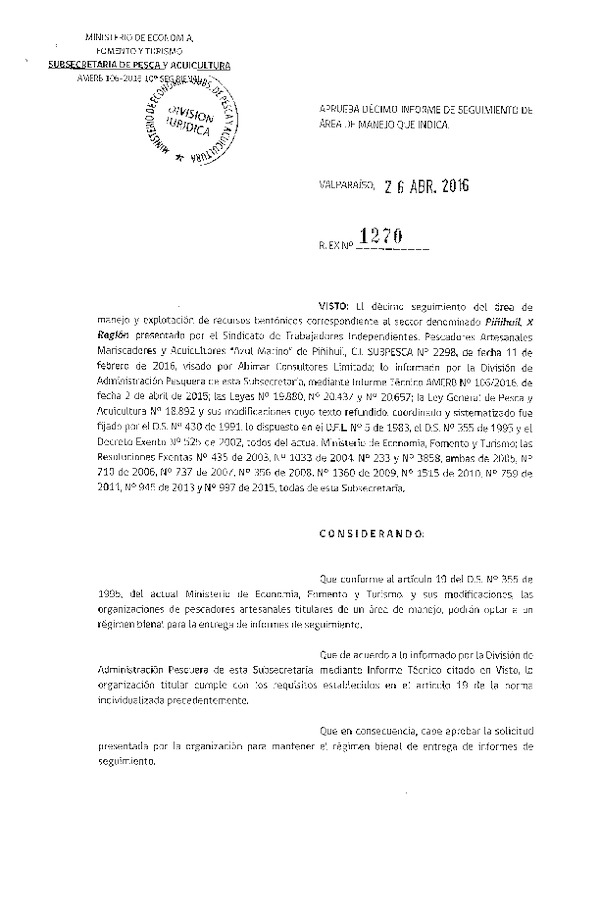 Res. Ex. N° 1270-2016 10° SEGUIMIENTO.