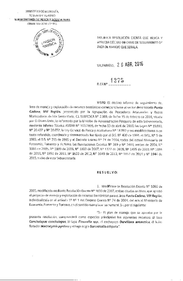 Res. Ex. N° 1275-2016 10° SEGUIMIENTO.