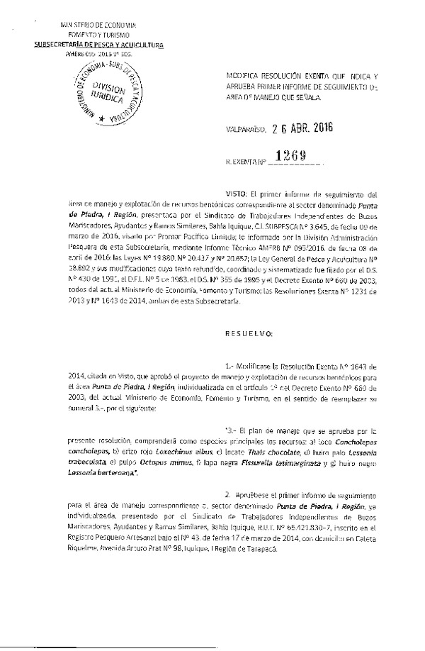 Res. Ex. N° 1269-2016 1° SEGUIMIENTO.