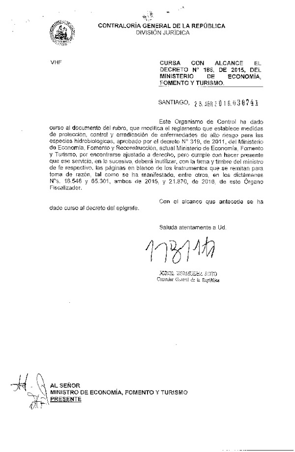 D.S. N° 186-2015 Modifica D.S. N° 319-2001 Reglamento que Establece Medidas de Protección, Control y Erradicación de Enfermedades de Alto Riesgo para las Especies Hidrobiológicas.. (F.D.O. 04-05-2016)