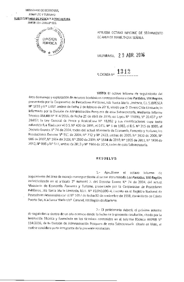 Res. Ex. N° 1312-2016 8° SEGUIIENTO.