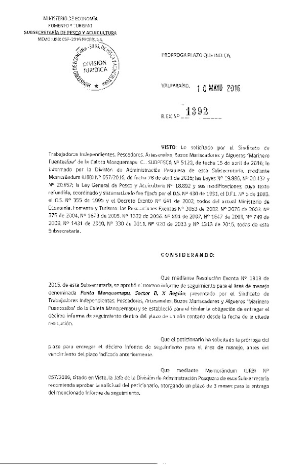 Res. Ex. N° 1392-2016 PRORROGA 10° SEGUIMIENTO.
