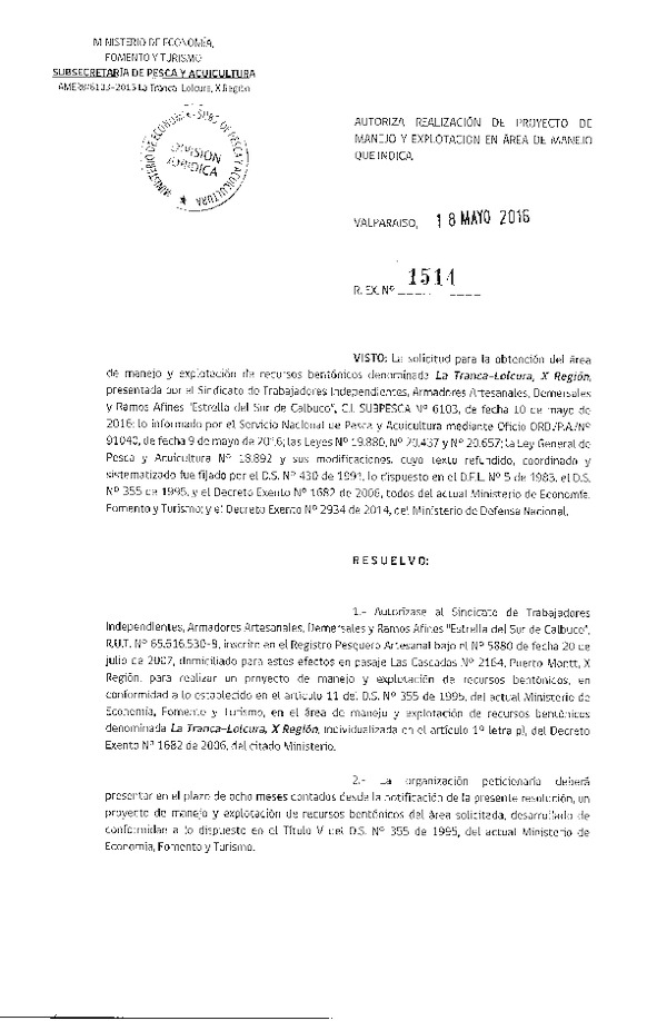 Res. Ex. N° 1514-2016 PPROYECTO DE MANEJO.