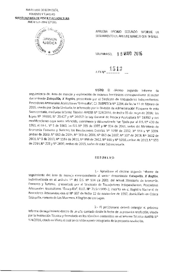 Res. Ex. N° 1513-2016 12° SEGUIMIENTO.