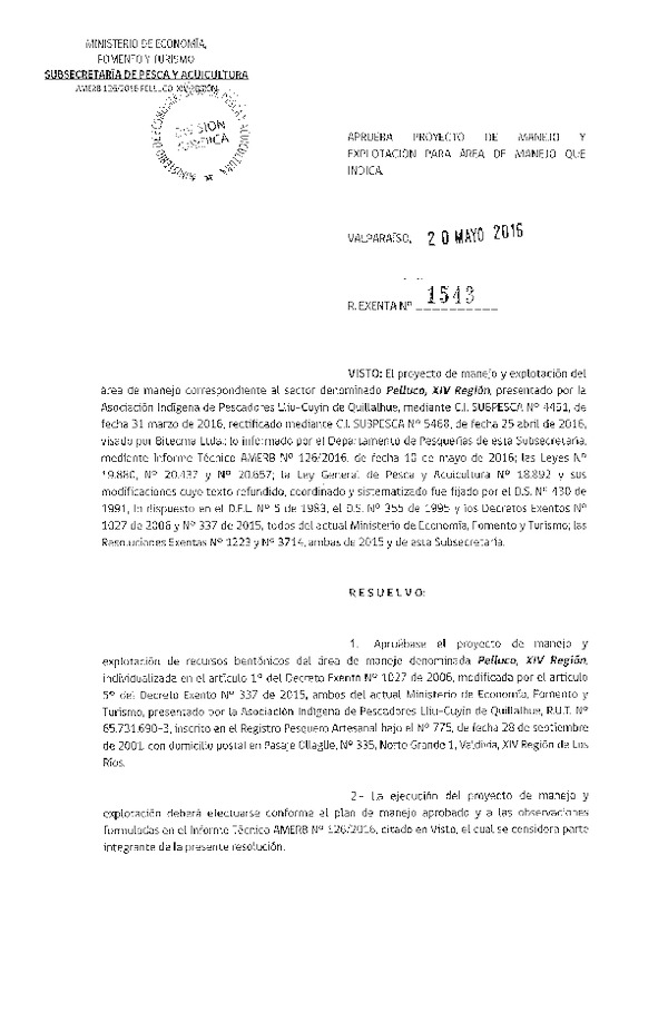 Res. Ex. N° 1543-2016 PLAN DE MANEJO.