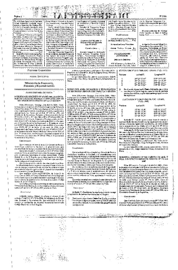 Dec. Ex. N° 255-2004 MODIFICA Dec. Ex. N°942-2002 Y DEJA SIN EFECTO Dec. Ex. N° 772-2003.