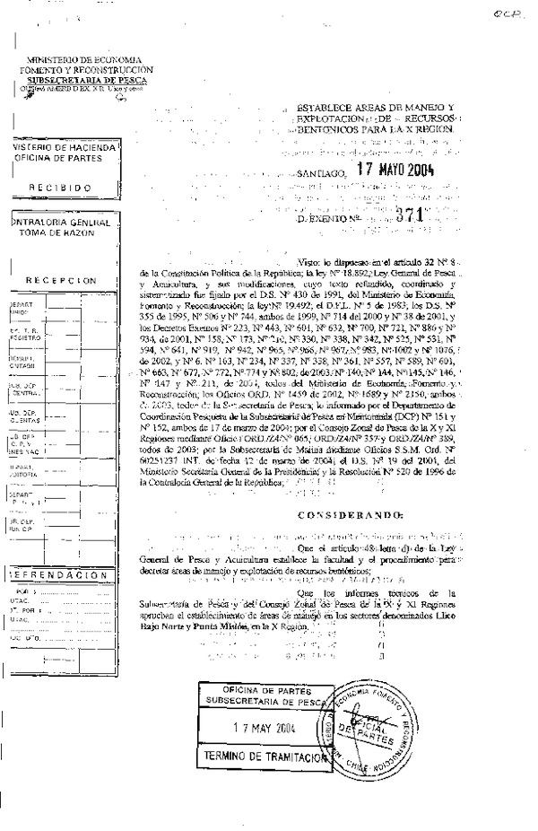 Dec. Ex. N° 371-2004 ESTABLECE AMERB LLICO BAJO NORTE Y PUNTA MISIÓN X REG.