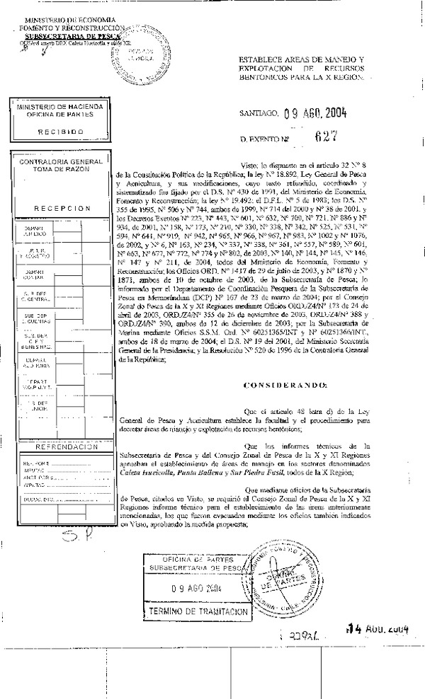 Dec. Ex. N° 627-2004 ESTABLECE AMERB CALETA HUEICOLLA Y OTROS X REG.