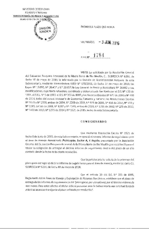 Res. Ex. N° 1784-2016 PRORROGA 10° SEGUIIENTO.