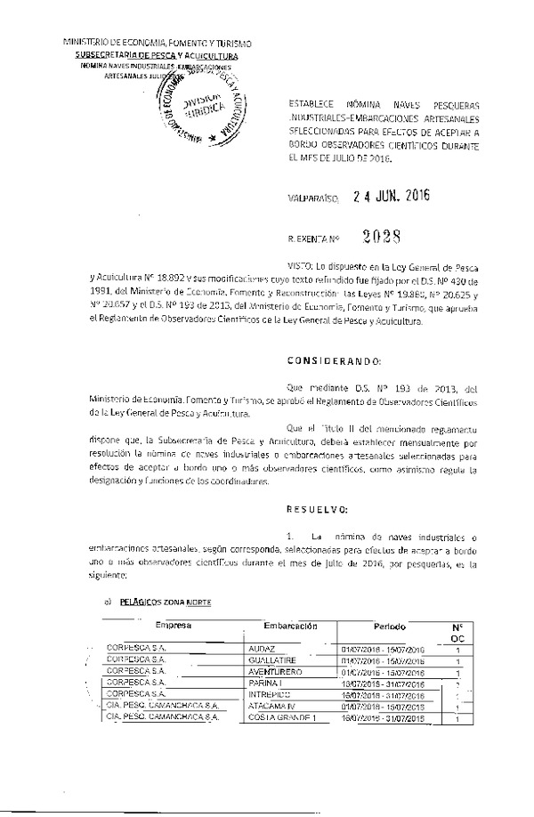 Res. Ex. Nº 2028-2016 Naves mes de Julio de 2016.