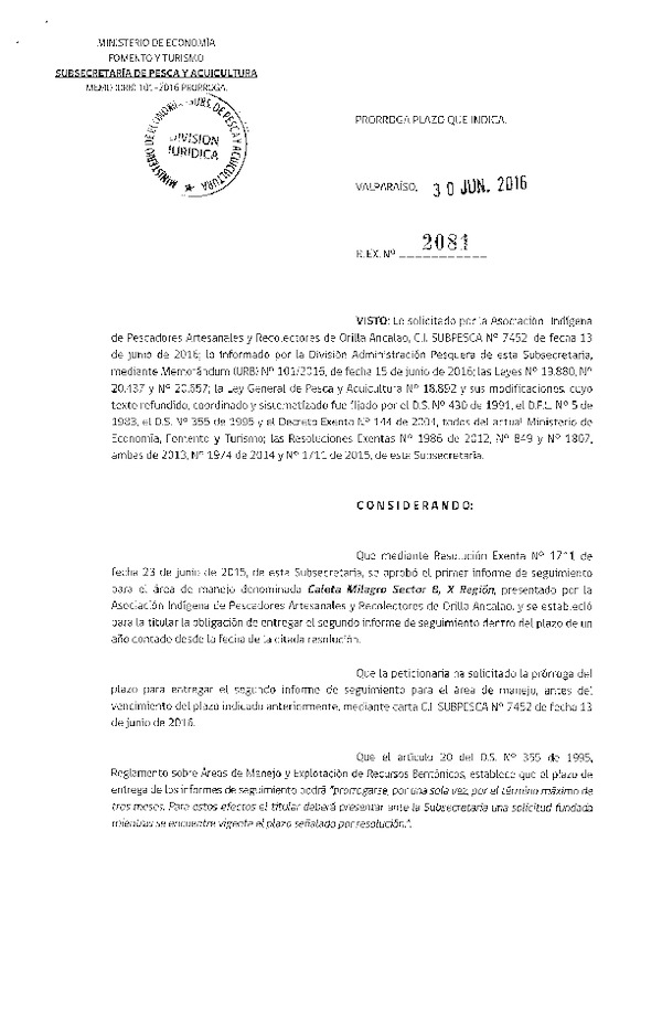Res. Ex. N° 2081-2016 PRORROGA 2° SEGUIMIENTO.