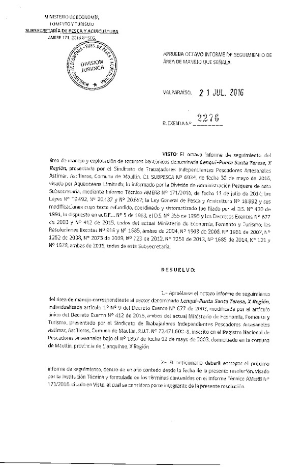 Res. Ex. N° 2276-2016 8° SEGUIIENTO.