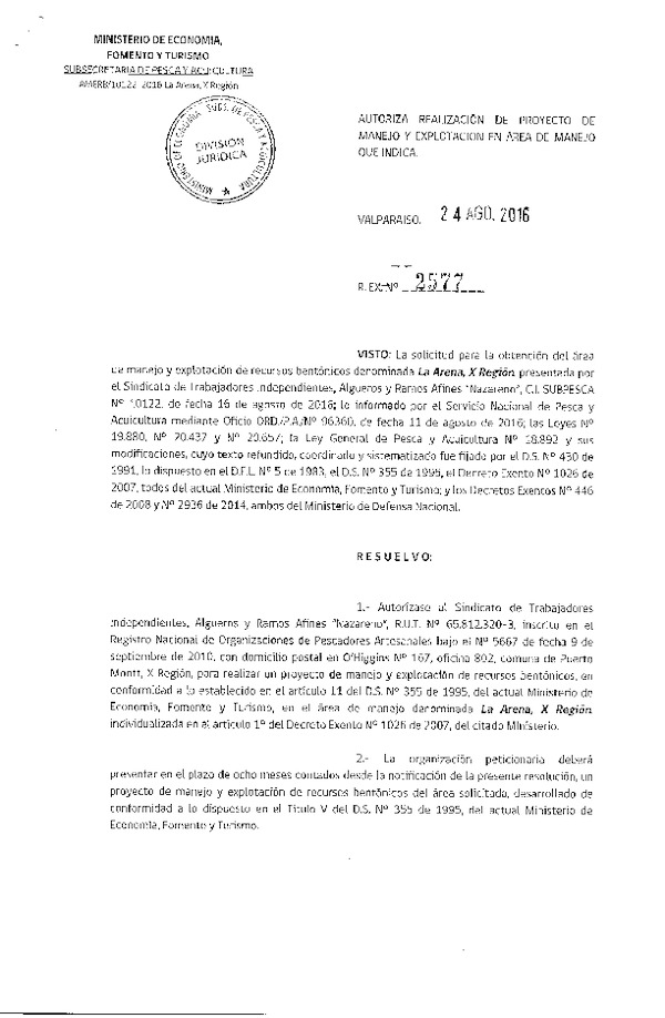 Res. Ex. N° 2577-2016 PROYECTO DE MANEJO.