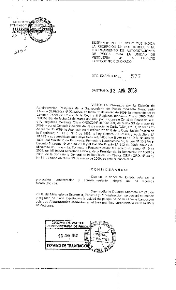 d ex 577-09 cierre solicitud industrial de pesca langostino colorado xv-iv.pdf