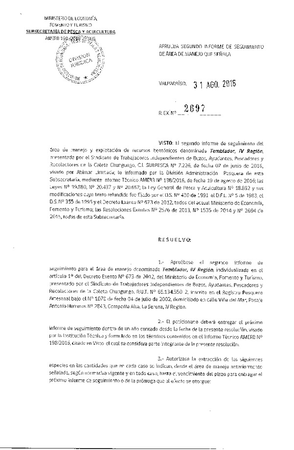 Res. Ex. N° 2697-2016 2° SEGUIMIENTO.