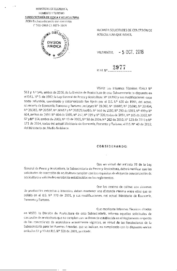 Res. Ex. N° 2977-2016 Rechaza solicitudes de concesión de acuicultura que indica.