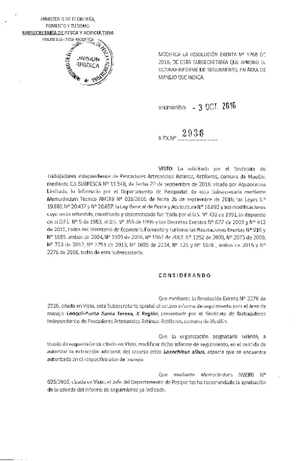 Res. Ex. N° 2936-2016 MODIFICA 8° SEGUIMIENTO.