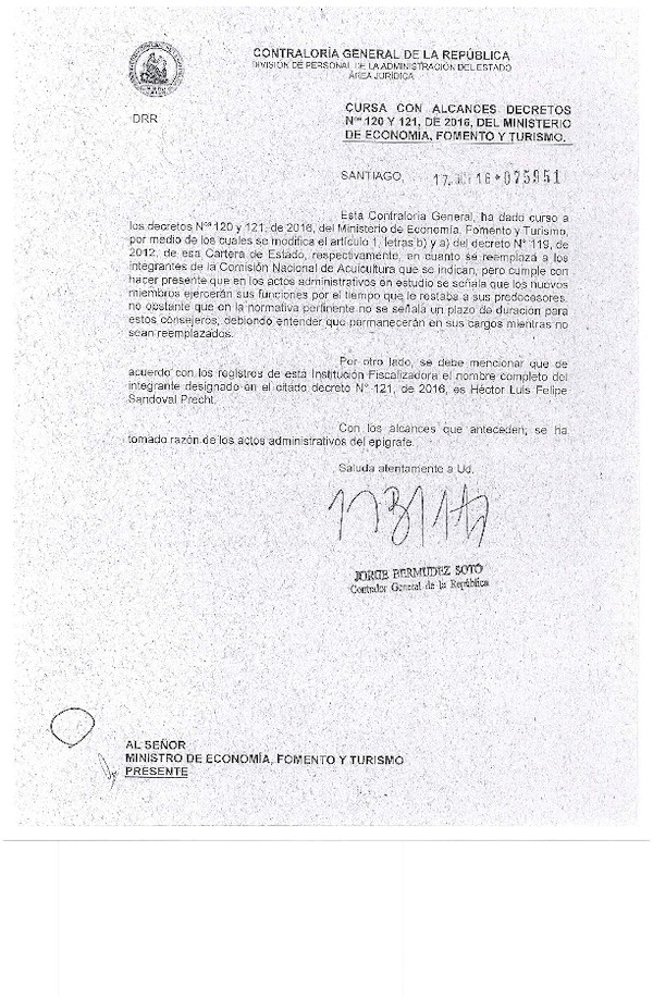 D.S. N° 121-2016 Modifica D.S. N° 119-2012 Que Designó Integrantes de la Comisión Nacional de Acuicultura. (Publicado en Página Web 24-10-2016)