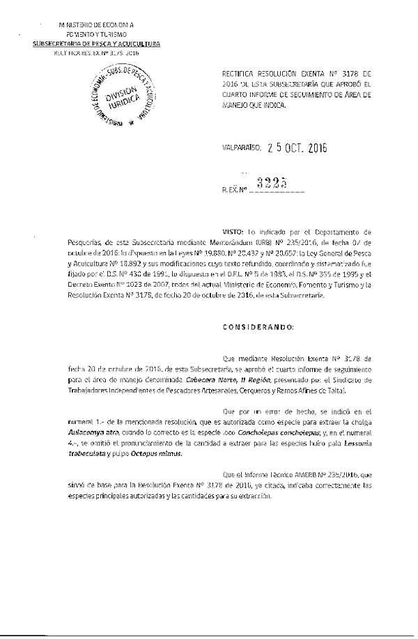 Res. Ex. N° 3225-2016 Rectifica Res. Ex. N° 3178-2016 4° SEGUIMIENTO.